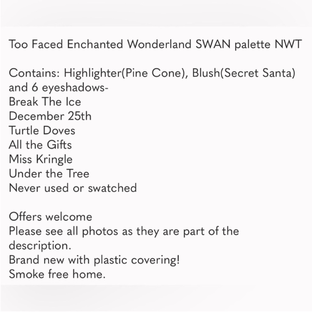 Too Faced Enchanted Wonderland SWAN palette NWT - Picture 7 of 10